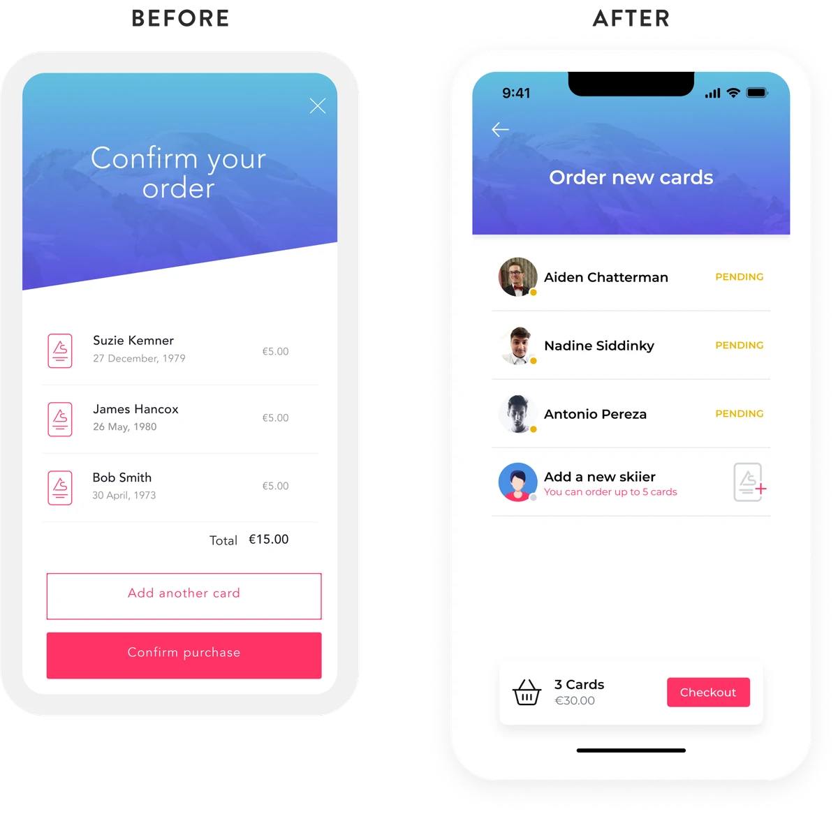 Before and after: the order confirmation screen