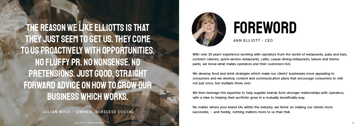 Booklet spread: foreword from the CEO
