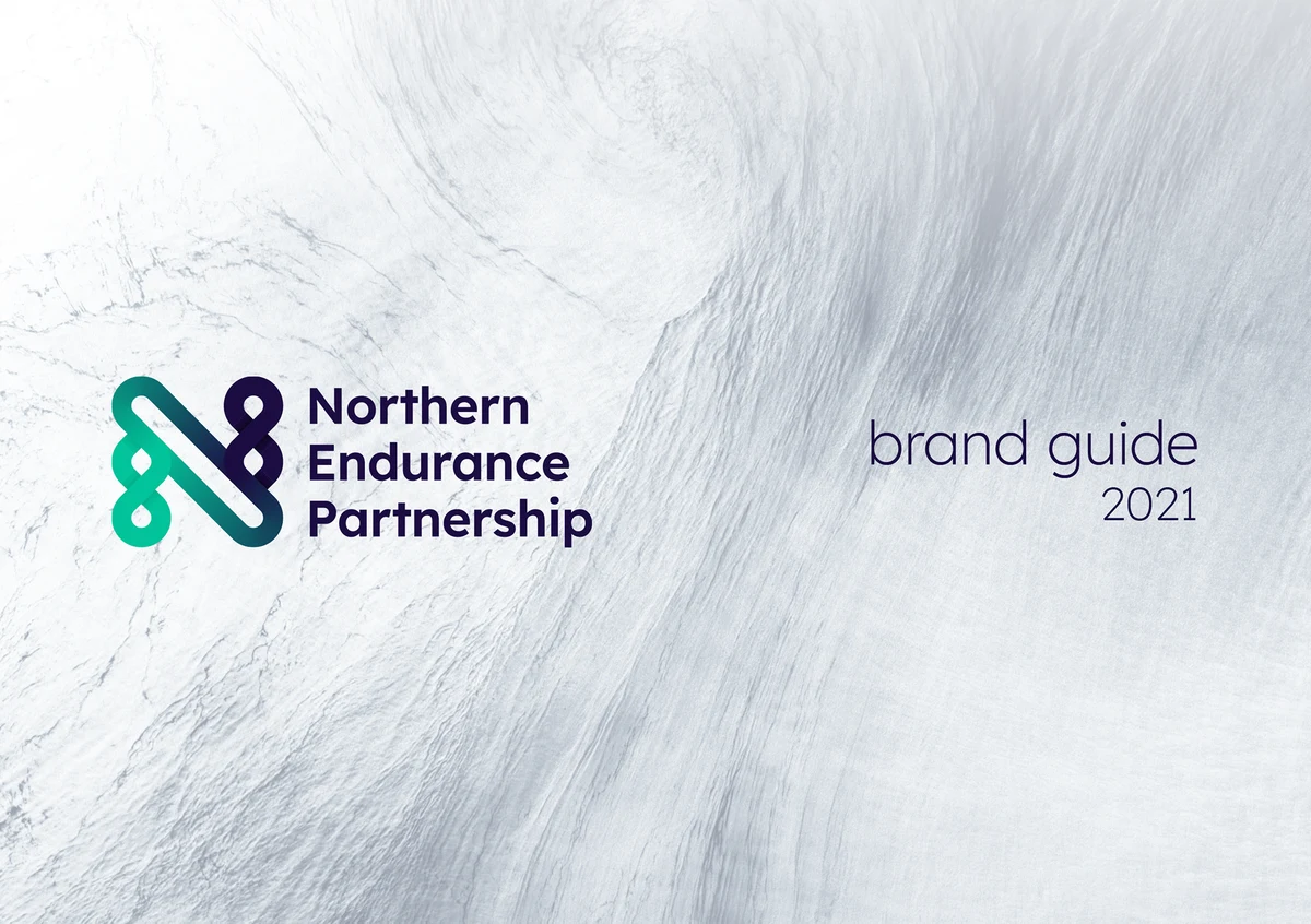 Northern Endurance Partnership brand guide cover over a frosted texture