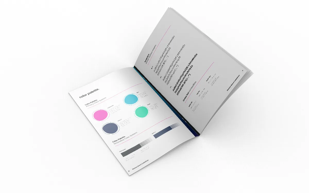 ReCorse brand guidelines spread with colour palette swatches