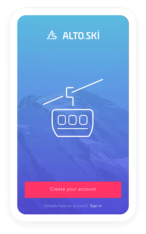 Original Alto.Ski splash screen with a cable car illustration