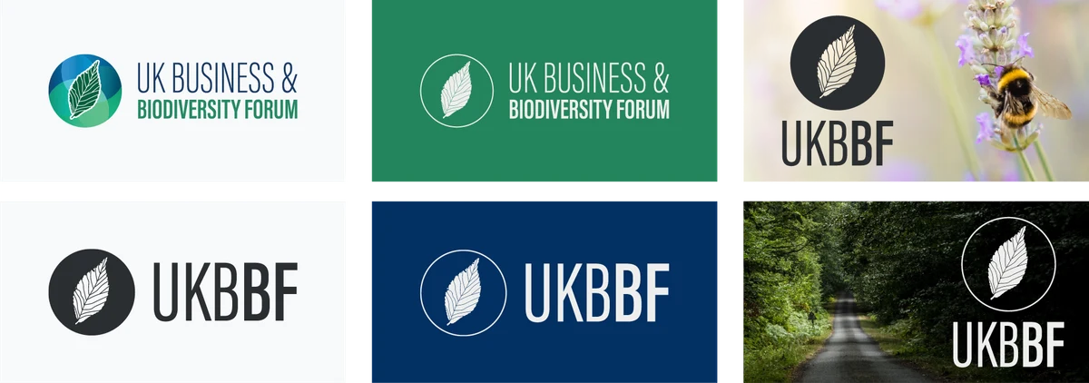 UKBBF logo variations on light, green, blue and photographic backgrounds