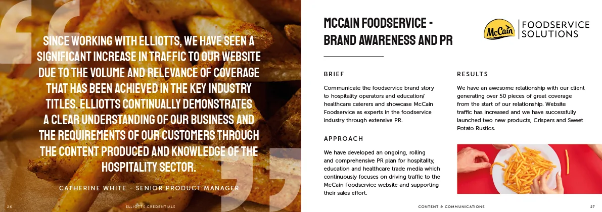 Booklet spread: McCain Foodservice brand awareness and PR case study