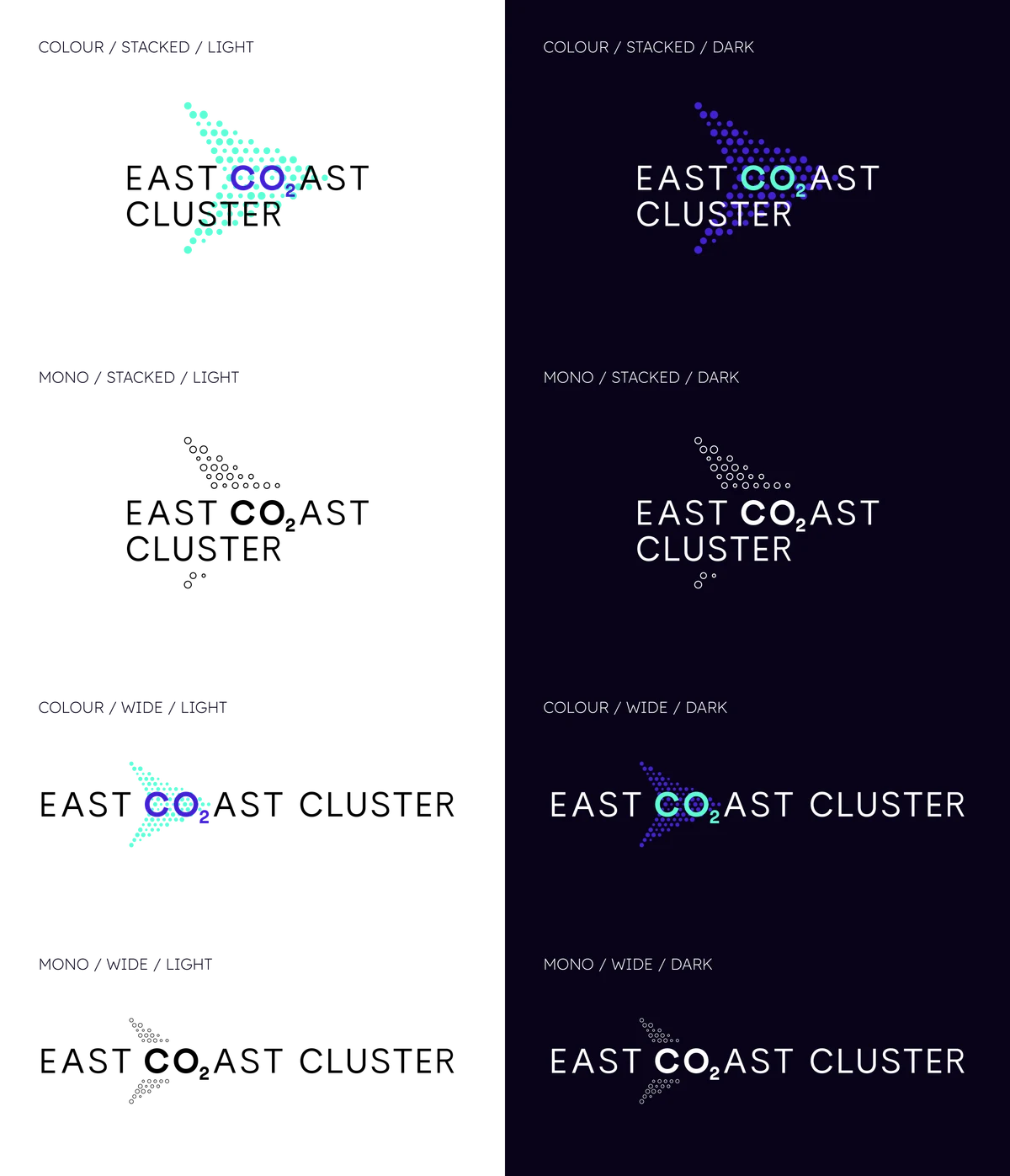 East Coast Cluster logo variations on light and dark backgrounds